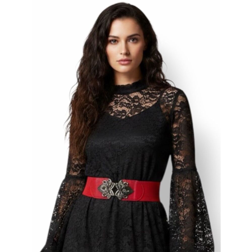 Red Floral Buckle Cinch Wide Corset Cinch Belt NWT